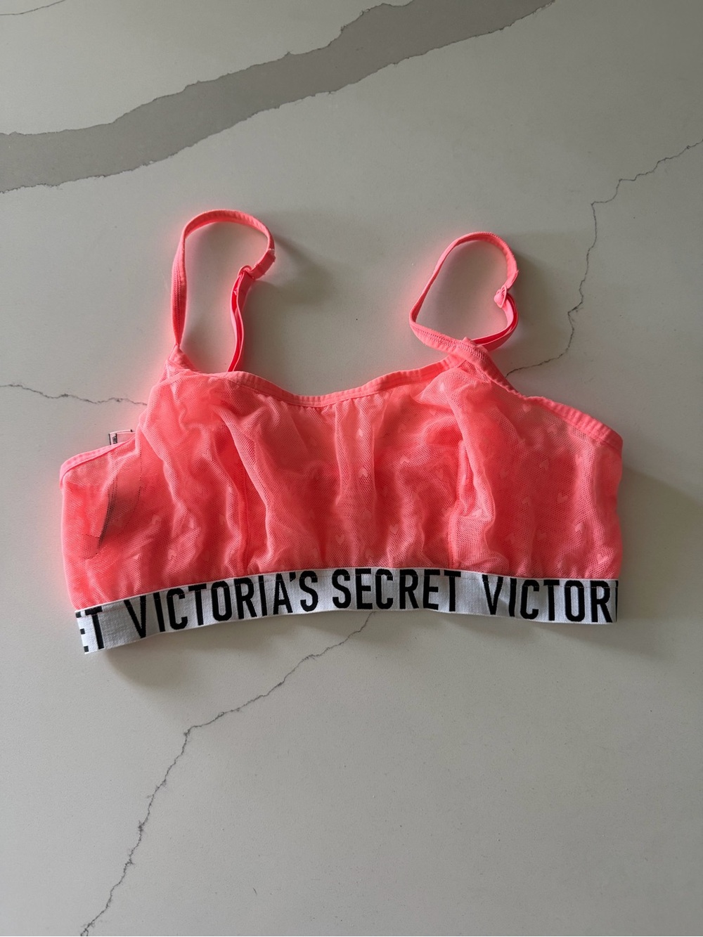 Victoria’s Secret Neon Coral Pink Logo Mesh Bralette Wireless Bra | Large